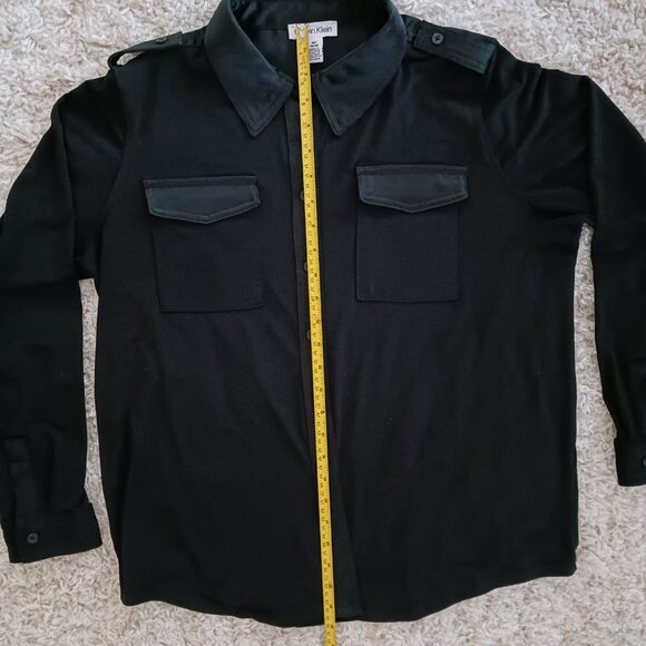 Calvin Klein Women's Button Down Black Blouse Long Sleeves Medium Pockets - Picture 8 of 8